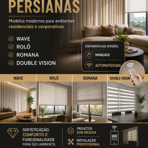 Cortinas e Persianas sob medida em todos os modelos existentes no mercado de alta decoração.